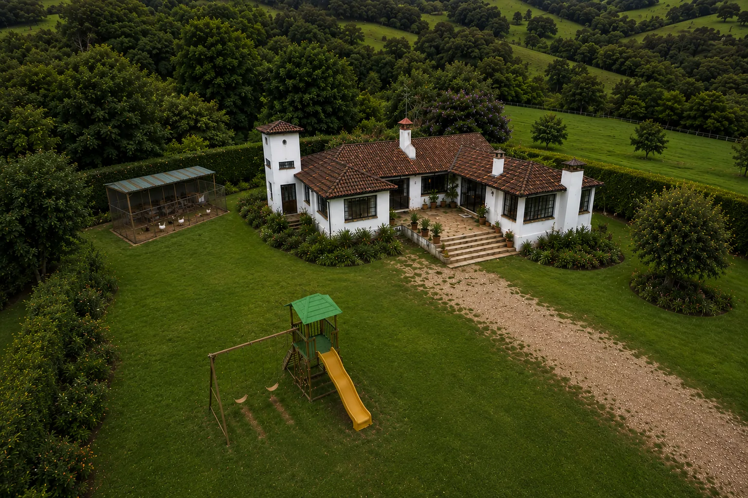 Vista aérea de la sede campestre del Gimnasio Infantil Merlín